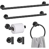 6 Pieces Matte Black Towel Bar Bathroom Hardware Set, 23.6Inch Matte Black Bathroom Accessories Towel Holder Set, SUS304 Stainless Steel Towel Racks for Bathroom