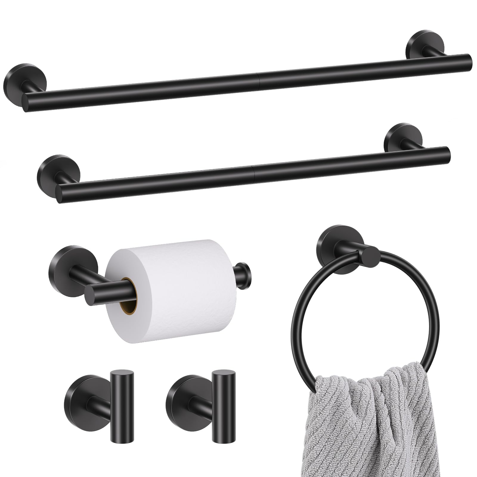 Photo 1 of 6 Pieces Matte Black Towel Bar Set Bathroom Hardware Set, 23.6Inch Towel Holder Set Towel Racks for Bathroom, SUS304 Stainless Steel Bathroom Accessory Set