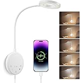 NoeiiT Wall Mounted Reading Light,Bedside Headboard Lights with 5 Color Temperature &amp;5 Dimming,360&deg;Flexible Gooseneck,USB Output, Night Light&amp;Timer Function- Perfect for Reading (White)
