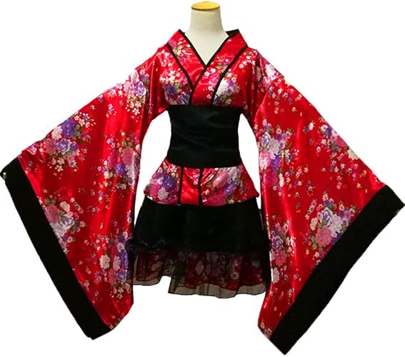 Amazon Msorient 和風 極楽浄土 コスプレ衣装 和服 夏祭り 花火大会 浴衣 女性 可愛い ワンピース Cosplay 実物撮影 コスプレ クリスマス ハロウィン イベント 変装 舞台服 仮装コスチューム 黒赤 赤 L コスプレ 仮装 通販