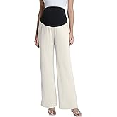 CFRTMTBB Maternity Pants Over The Belly Pregnancy Wide Leg Pants Casual Palazzo Beach Summer Trousers with Pockets