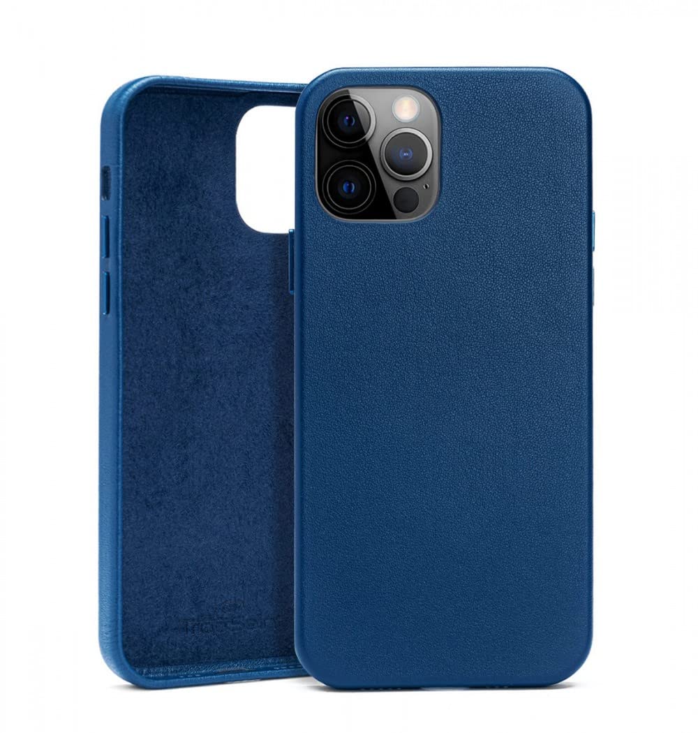 Trop Saint® Leather Case for iPhone 12 Pro Max - Shockproof Protective cover [Support Wireless Charging] - Blue