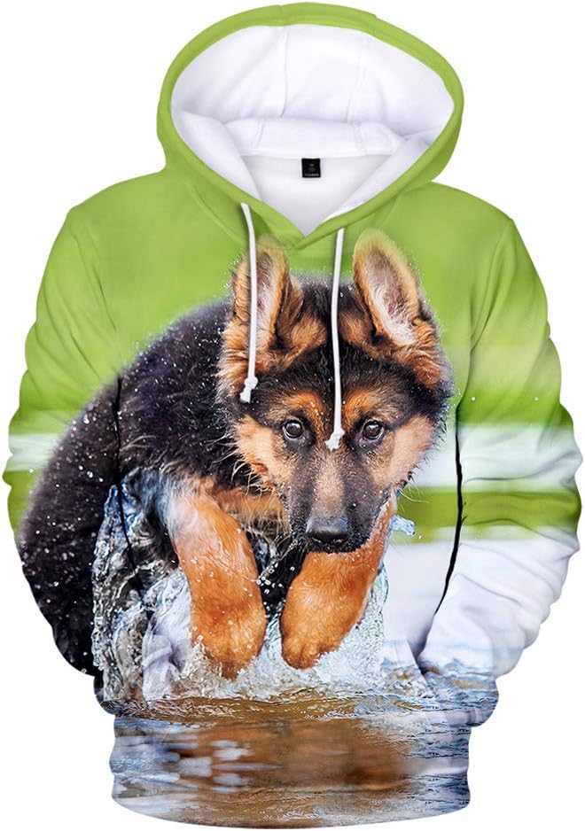 MFFACAI German Shepherd Hoodie, men/women/girl/boy 3D printed sweatshirts, long sleeve sweater dog round neck sweater coat hoodie with large bag
