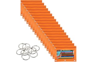 Wodison 18-Packs 3 Ring Pencil Pouch with Clear Window School Classroom Binder Pocket Case Office Stationery Bag Orange