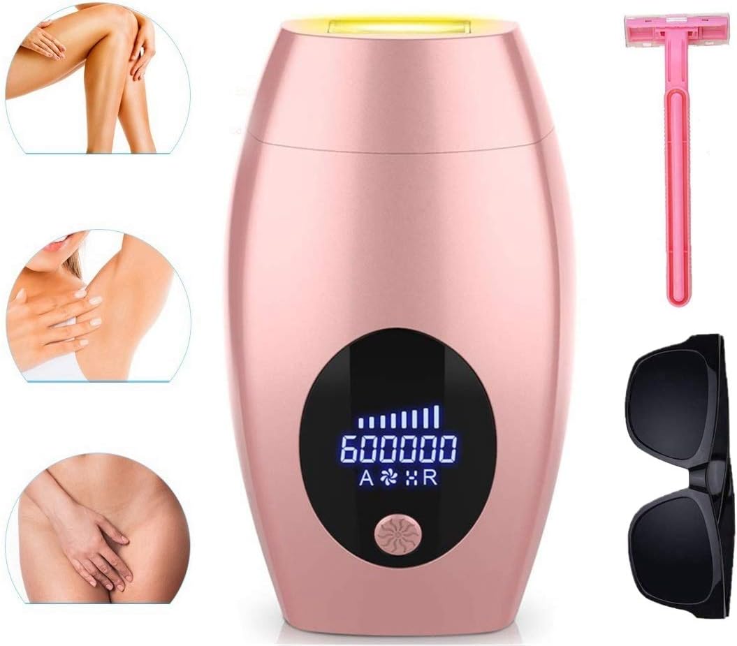 IPL Hair Removal System for Women, 600,000 Flashes Hair Remover Device Permanent and Painless Remove Unwanted Facial Armpit Bikini Leg Body Hair Home Use (Pink)