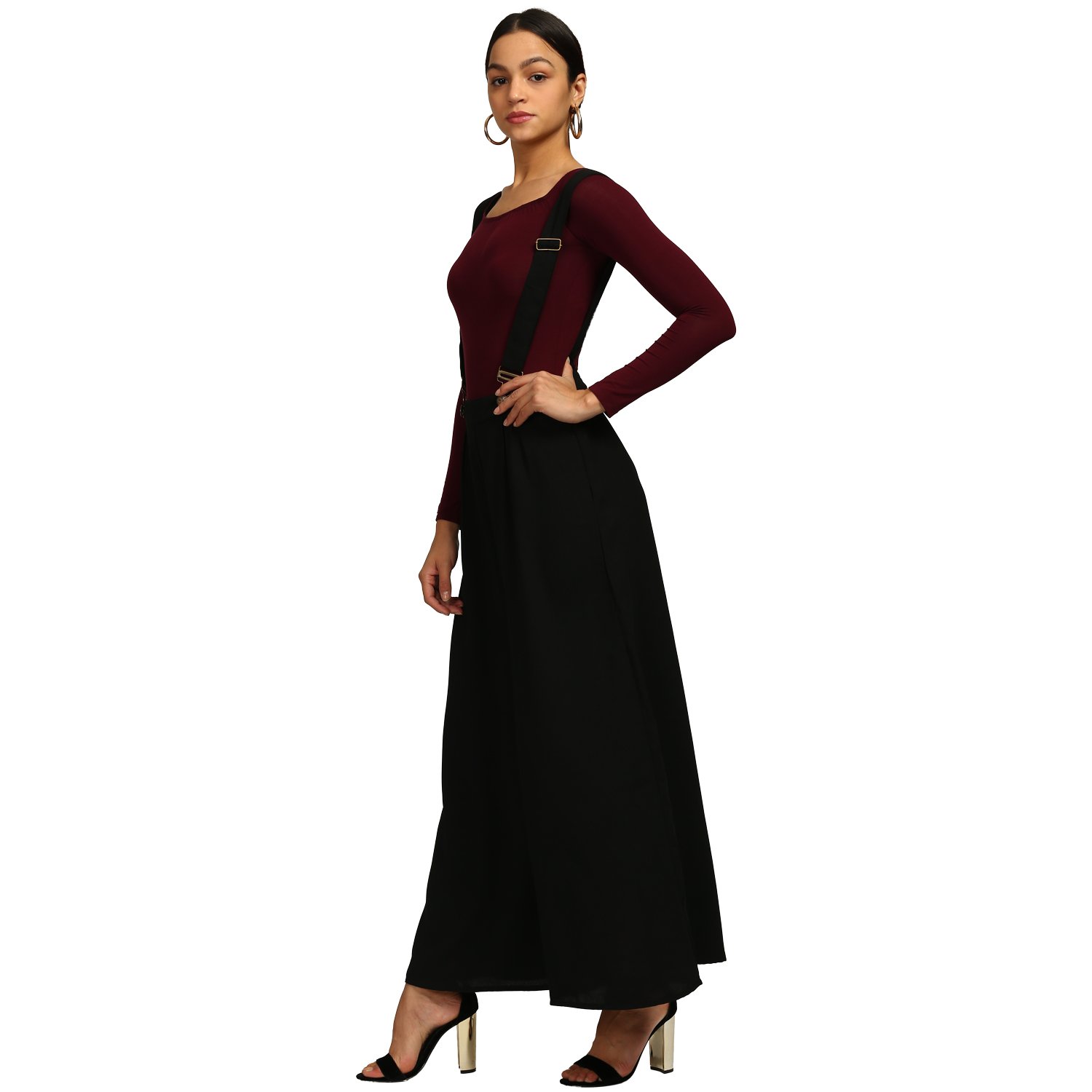 bohobi women's black ankle length dungaree