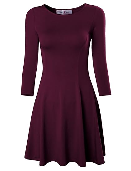 Tom's Ware Women's Casual Slim Fit and Flare Round Neckline Dress TWCWD052-WINE-US M/L