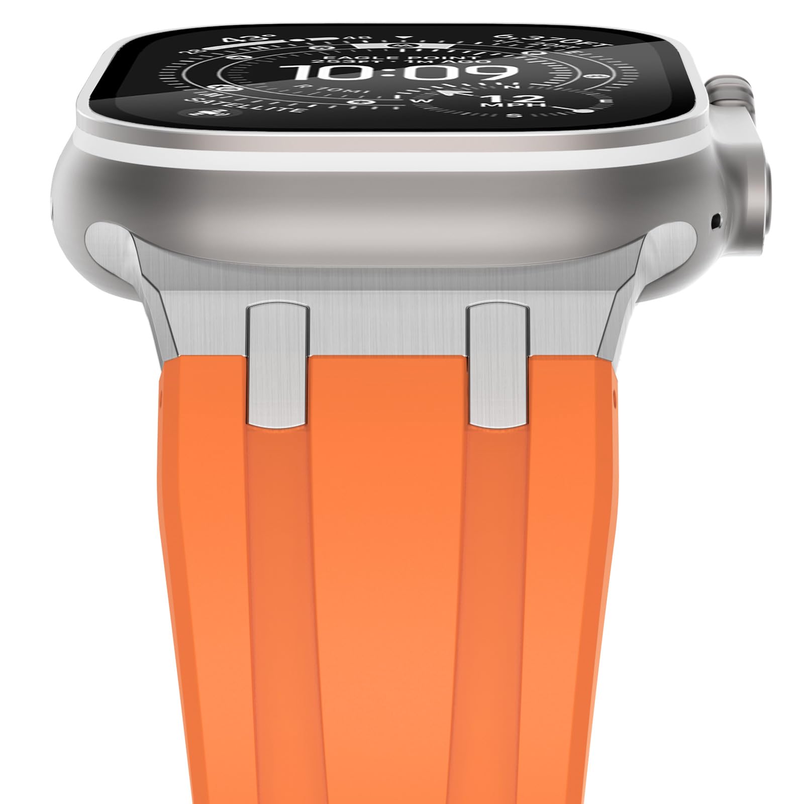 NewWays Silicone Strap Compatible with Apple Watch 42mm(Series 11/10) 41mm 40mm 38mm,Metal Connector Sport Straps Replacement Band for iWatch Series 11 10 9 8 7 6 SE 5 4 3 2 1,Orange/Silver Connector