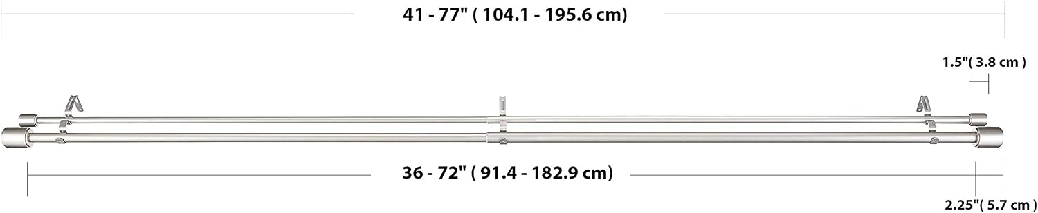 Amazon Basics Extendable Double Window Curtain Pole with Cap Finials, 19 mm Diameter, 91 to 183 cm, Nickel - Image 5