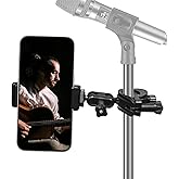 Mic Stand Phone Holder Mount Adjustable Phone Holder for Mic Microphone Music Stand [Dual Ballhead 360&deg;Swivel] iPhone Mic Stand Holder for iPhone 15 14 13 12 Pro Max Samsung Galaxy, Any Smartphones