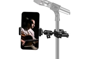 JCWINY Mic Stand Phone Holder Mount Adjustable Phone Holder for Mic Microphone Music Stand [Dual Ballhead 360°Swivel] iPhone Mic Stand Holder for iPhone 15 14 13 12 Pro Max Samsung Galaxy, Any Smartphones