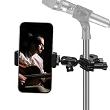 Mic Stand Phone Holder Mount Adjustable Phone Holder for Mic Microphone Music Stand [Dual Ballhead 360°Swivel] iPhone Mic Stand Holder for iPhone 15 14 13 12 Pro Max Samsung Galaxy, Any Smartphones