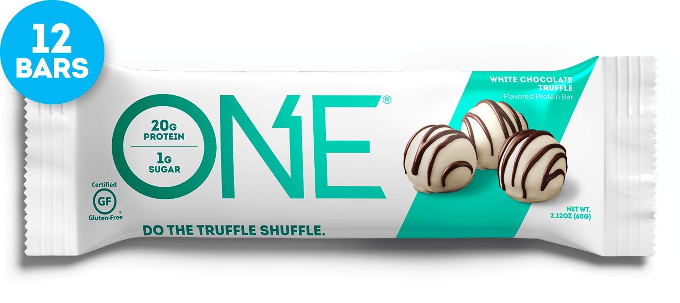 ONE Protein Bars, White Chocolate Truffle, Gluten Free Protein Bars with 20g Protein and only 1g Sugar, Guilt-Free Snacking for High Protein Diets, 2.12 oz (12 Pack)