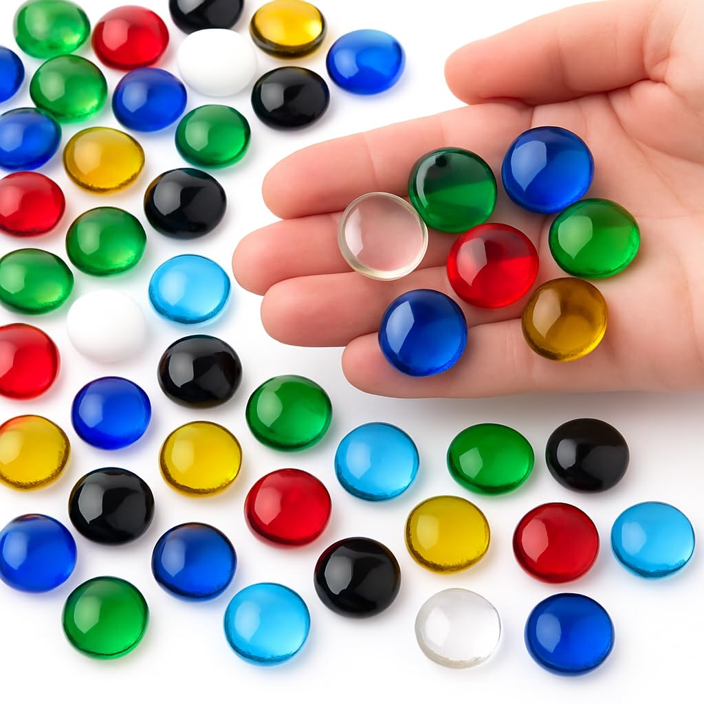 ARSUK Glass Pebbles Mixed Colours – 170-180PCS Decorative Glass Stones 955g, 17-20mm Flat Marbles for Vase Filler, Aquarium Gravel, Crafts, Wedding Table Scatter, Home & Garden Decoration