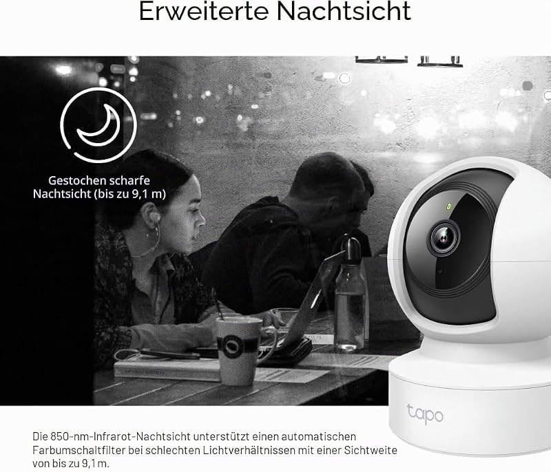 TP-Link C212 360° WLAN Überwachungskamera, Ethernet/Wi-Fi-Anschluss,2K Auflösung, Bewegungsverfolgung, Nachtsicht, Zwei-Wege-Audio, kompatibel mit Alexa und Google Assistant, für Babys/Haustiere