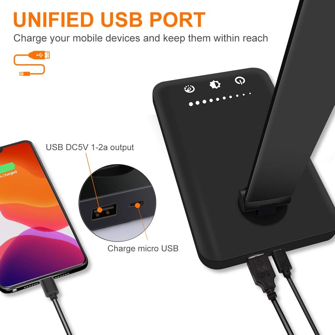 LED Desk Lamp Table Lamp Reading Lamp with USB Charging Port 5 Lighting Modes 5 Brightness Levels, Sensitive Control, 30/60 min Auto Timer, Eye-Caring Office Lamp,Folding LED Desk Lamp: Home Improvement