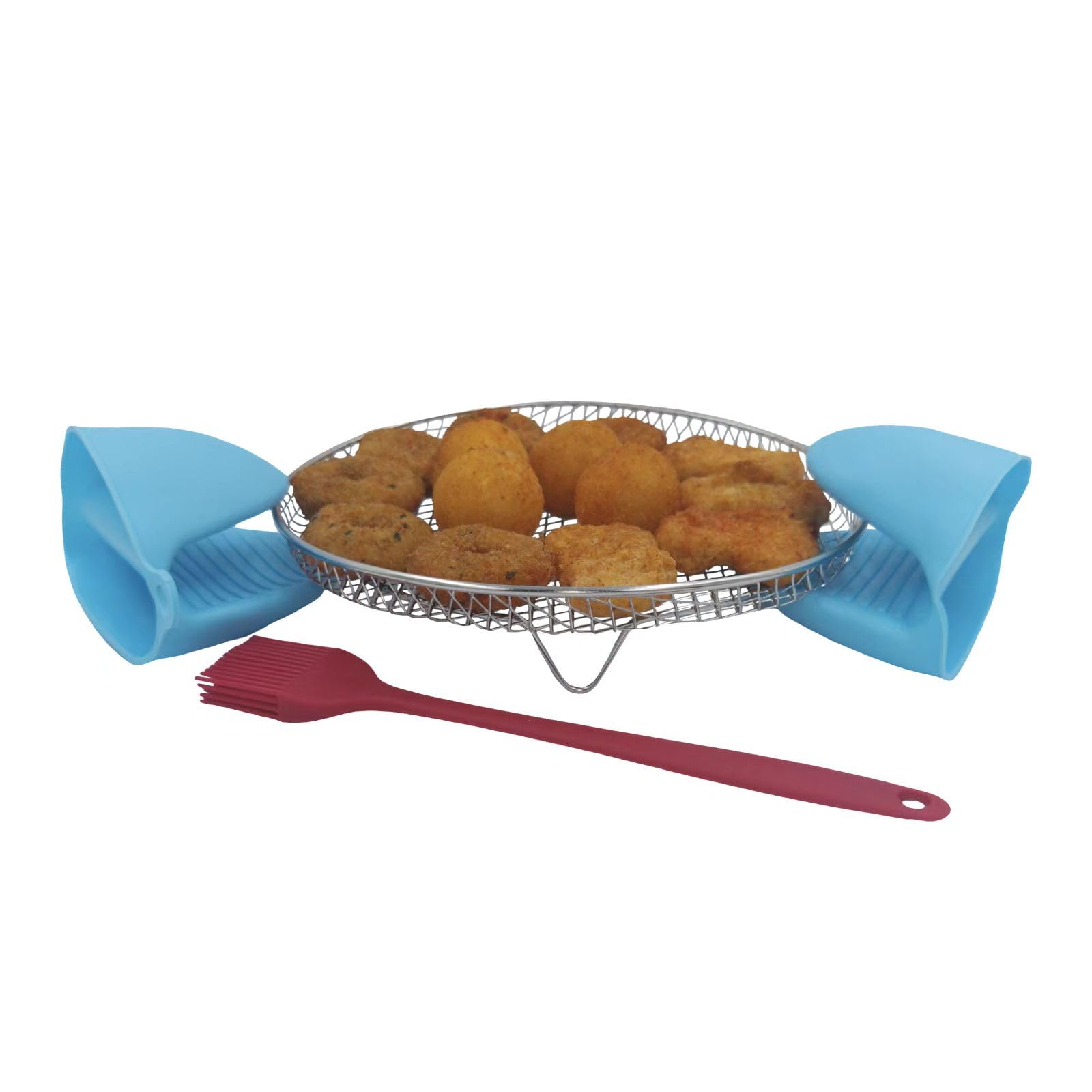 Photo 1 of Air Fryer Racks, 1Pack Round Stackable Dehydrator Racks with Insulated Clamp and Brush Universal Stainless Steel Kitchen Air Fryer Accessories Fit all 4.2QT - 5.8QT Air fryer, 7.8inch