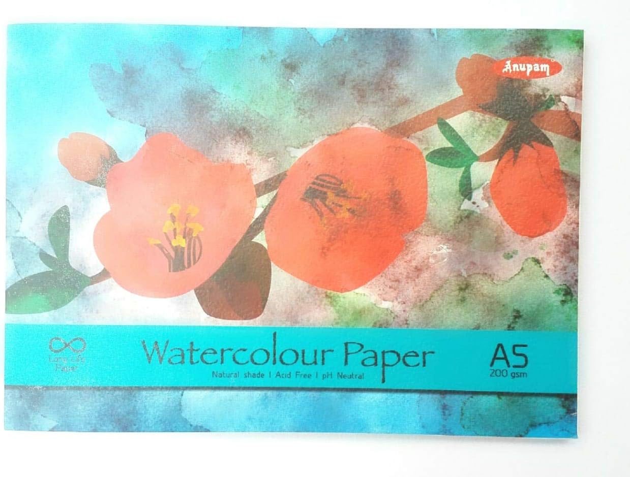 Anupam Artists Watercolour Glued Pads 200 GSM Cold Pressed A4 for Watercolour, Gouache, Ink, Acrylic, Wet & Mixed Media, Art Painting, Drawing (12 Sheets)