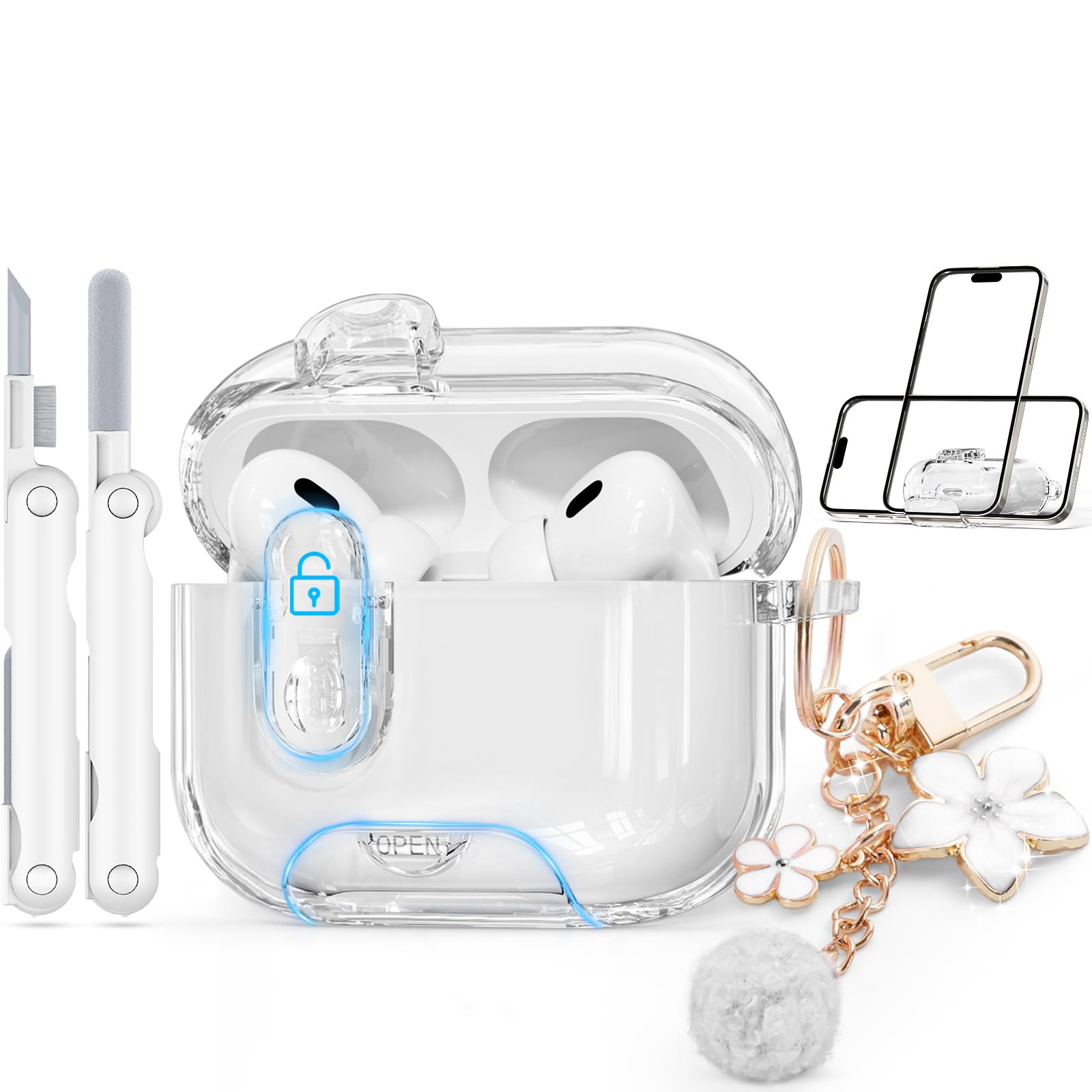 Skyconser for AirPods Pro 3 Case 2025 with Safety Lock,Clear White