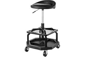 VEVOR Rolling Shop Stool, Pneumatic Garage Seat/Work Stool with 300 lbs Capacity, Adjustable Height Roller Creeper Seat, 360°