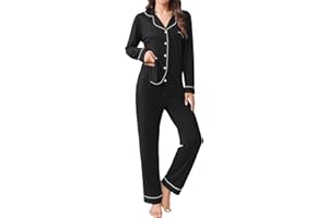 Ekouaer Womens Pajamas Set 2 Piece Button Down Pjs Soft Long Sleeve Top and Pants Sleepwear Set Lounge Sets
