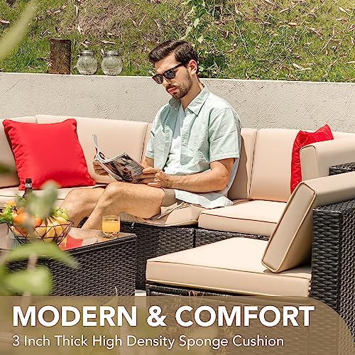 Devoko Patio Furniture Sets 6 Pieces Outdoor Sectional Rattan Sofa