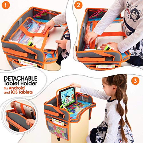 US Kids Travel Car Seat Tray - Toddlers Carseat Tray Organizer - Large Tablet & Cup Holder - Waterproof Food & Snack Lap Tray - Road Trip Activities for Kids - Travel Games for Kids in Airplane - Thumbnail 3