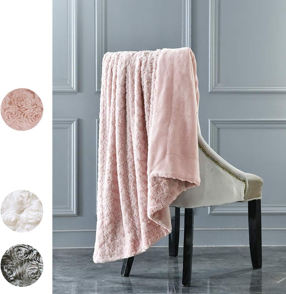 Vangao Throw Blanket Dimensional Rose Pattern Design Light Weight Luxurious Cozy Fuzzy Texture Hypoallergenic for Couch Chair Bed 50x60, Pink: Kitchen & Dining