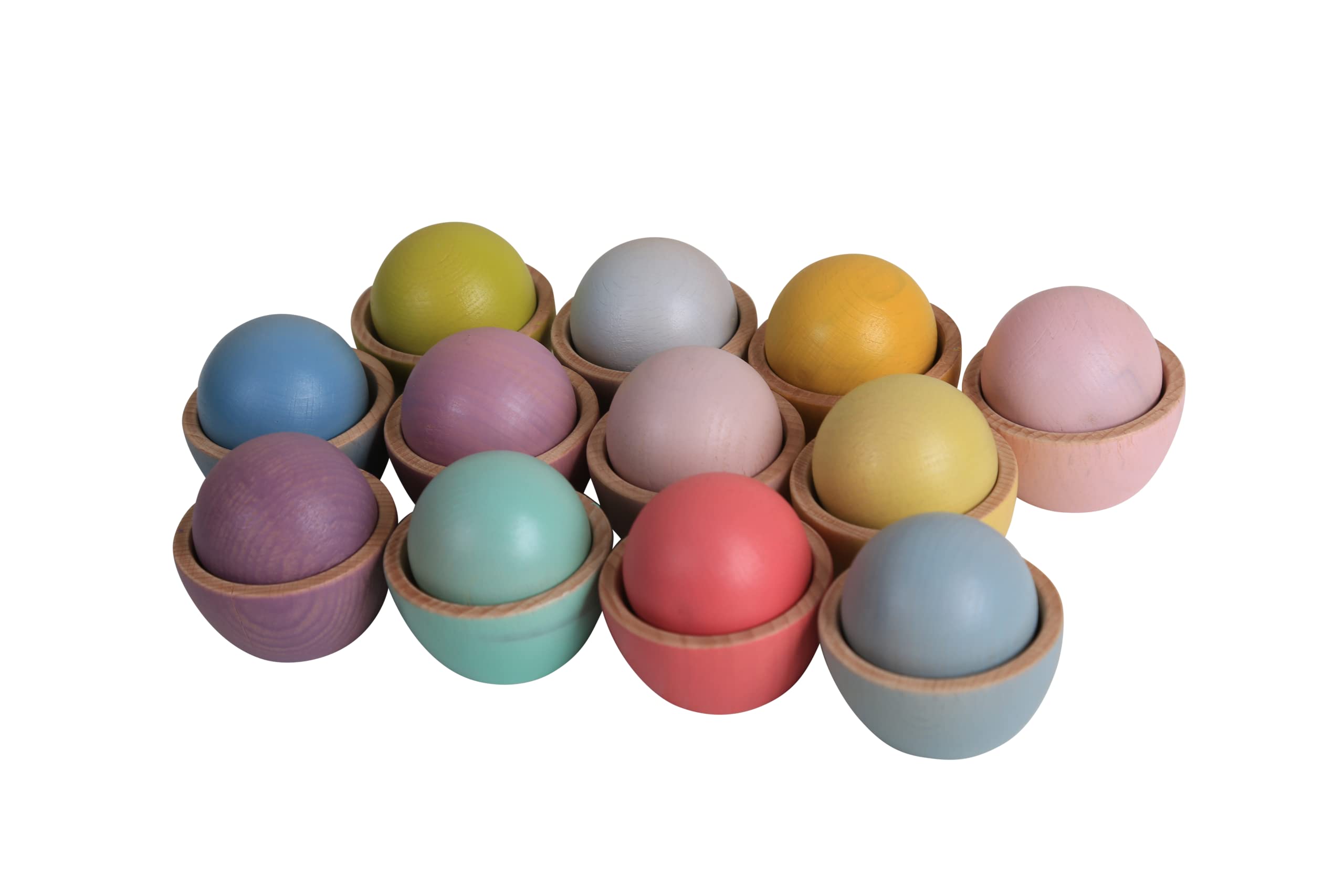 Gamez Galore Natural Varnished, Rainbow and Pastel Coloured Collection of Stacking, Balancing and Sorting Wooden Toys (Wooden Ball In Cup Pastel Coloured
