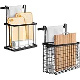 Aboevnc 2 Pack Cabinet Door Organizer with Towel Bar, Over The Cabinet Door Storage with Towel Holder for Kitchen Cutting Board,Black