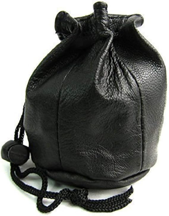 Unisex Drawstring Black Leather Pouch Amazon.co.uk Luggage