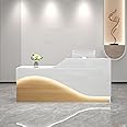DDZYC Front Desk Reception Counter, Front Counter Desk with Lockable Drawer, Reception Counter, Modern Retail Counter for Checkout Office/Beauty Salon/Lobby C-right(White+natural-R,Medium)