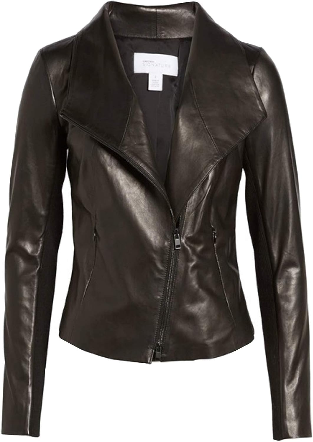 Nordstrom Signature Women's Stand Collar Leather Jacket Large Black at