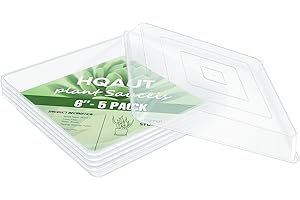 HQAUT Square Clear Plant Saucers 16/14/12/10/8/6/4 Inch, 5 Pack Pant Pot Trays, Durable Plastic Water Catcher Trays for Planter Pots, Flower Plant Drip Trays for Indoor & Outdoor Plants