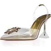 sarawill Women's Sexy Stiletto Pumps Pointed Toe Transparent PVC High Heels Crystal Rhinestones Slingback Party Wedding Shoes for Ladies Fashion