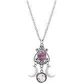 MINACHI Bohemian Ethnic Retro Style Amethyst-toned Pendant Necklace, Purple Moon and Half Moon, Long Jewelry for Women