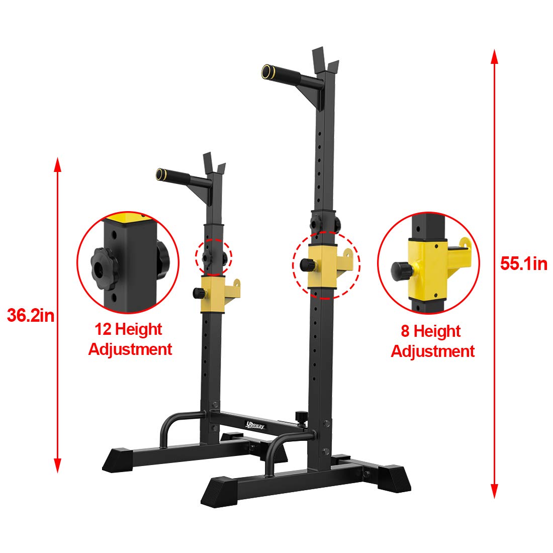 UBOWAY Barbell Rack Multi-Function Adjustable Squat Rack 550LBS Max Load Weight Bench Press Stand Dipping Station