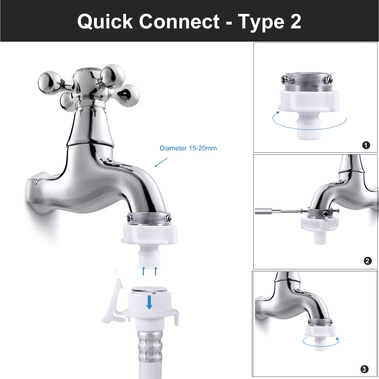 portable washing machine hoses, Suitable for Twin Tub washing machine, mini washing machine,(quick connect) (PVC, 6.56FT/2 Meters)