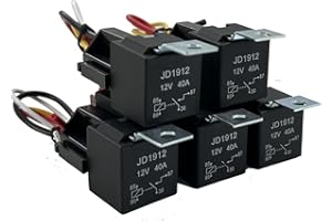 EVODAMP SHOX 12V 4 PIN Relay with Harness, JD1912 12 Volt 40 Amp SPST Automotive Relay with Sockets and Wires for Car Truck Van Motorcycle Boat 5 Pack