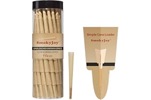 SmokyJoy Cones Rolling Papers Pre Rolled Paper Cones 1 1/4 Size - 100 Pack Preroll Pre Rolls Paper with Filter Tips and Packing Tubes Included