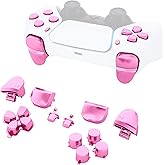 eXtremeRate Replacement D-pad R1 L1 R2 L2 Triggers Share Options Face Buttons, Chrome Pink Full Set Buttons Compatible with ps5 Controller BDM-010 & BDM-020
