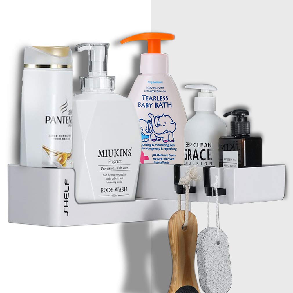 Corner Shower Caddy, YANHU Suction Cup NO-Drilling Removable Shower Shelf Adhesive Caddy Organizer Wall Mounted Organizer Basket Waterproof & Oilproof Shower Corner Rack for Bathroom & Kitchen - White