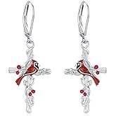 Cardinal Earrings 925 Sterling Silver Cross Cardinal Earrings Red Bird Earrings for Women Hypoallergenic Memorial Sympathy Cardinal Jewelry Gift
