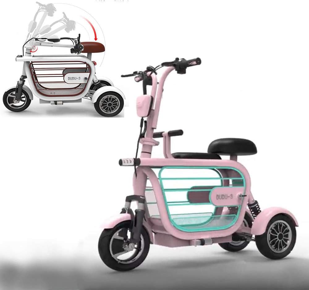 WLY Electric Three-Wheel Folding Bicycle Adult Elderly Mini Outdoor Wagon 48V20A Lithium Electric Scooter Independent Hanging Rear Wheel Battery Life (60-70KM)  ,Pink