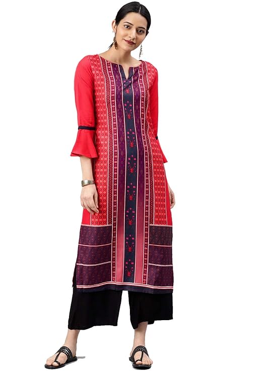 Crepe Digital Printed Kurti(VPK1635A_Red_Free Size)