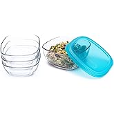 Libbey Serve It 8 Piece Glass Storage Bowl Set with 6 Cup Containers and Blue Plastic Lids
