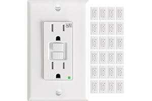 Amico 24 Pack 15 Amp GFCI Outlet with Thinner Design, Weather Resistant (WR), Self-Test GFI Receptacles with LED Indicator, Wall Plates and Screws Included, Indoor or Outdoor, White, ETL Listed