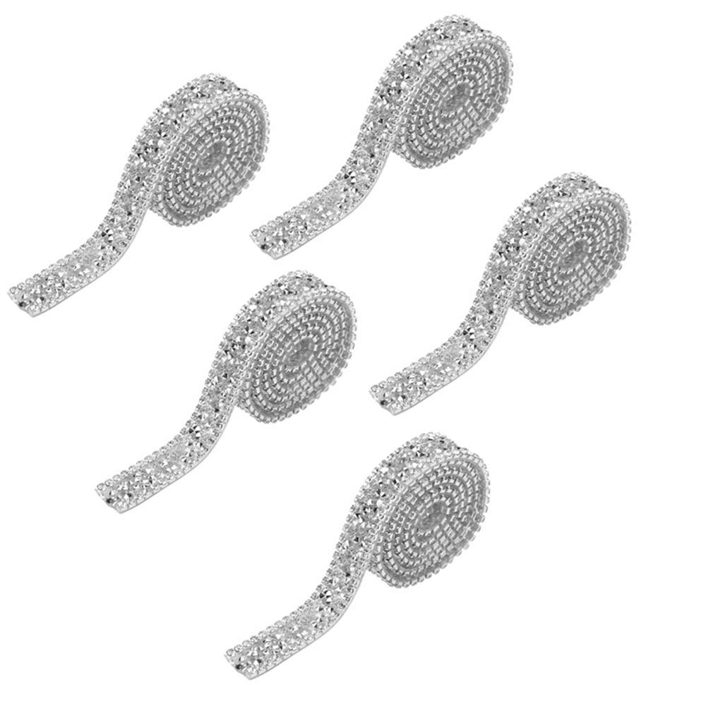 Rhinestone Ribbon Trim, 1 Yard 15mm Diamond Mesh Wrap Roll Sparkle Crystal Rhinestone Ribbon Decoration for Clothing Dress Belt Collar Hairpin Shoes Accessory (Silver*5PCS)