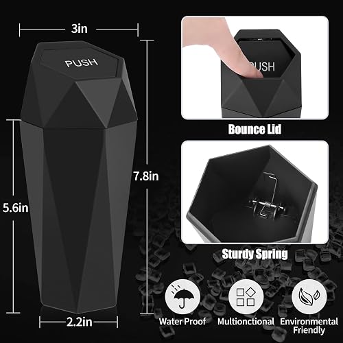 Wontolf Car Trash Can With Lid - Diamond Design Leakproof Small Garbage Bin For Car, Office, Or Home - View #5