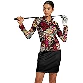 ACEGOLFS Women's Golf Polo Shirts Long Sleeve Quarter Zip Pullover for Women UPF 50+ Printed Ladies Athletic Workout Tops